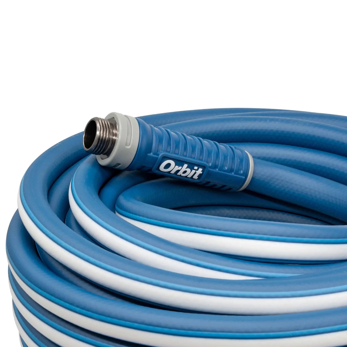 Garden hose Orbit Irrigation Polyfusion 100 ft 5/8 in all-weather blue soft lightweight coiled on Tampa Home & Garden Store