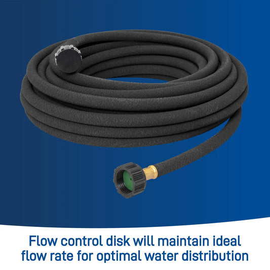 Fifty Feet Soaker Hose 3/8 in black garden hose coiled with brass connector on Tampa Home & Garden Store