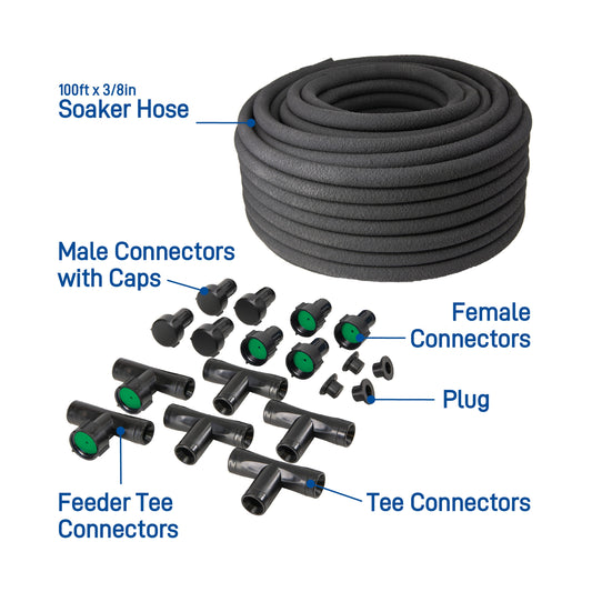 100 ft x 3/8" Garden Soaker Hose Kit 22045 - Tampa Home & Garden Store