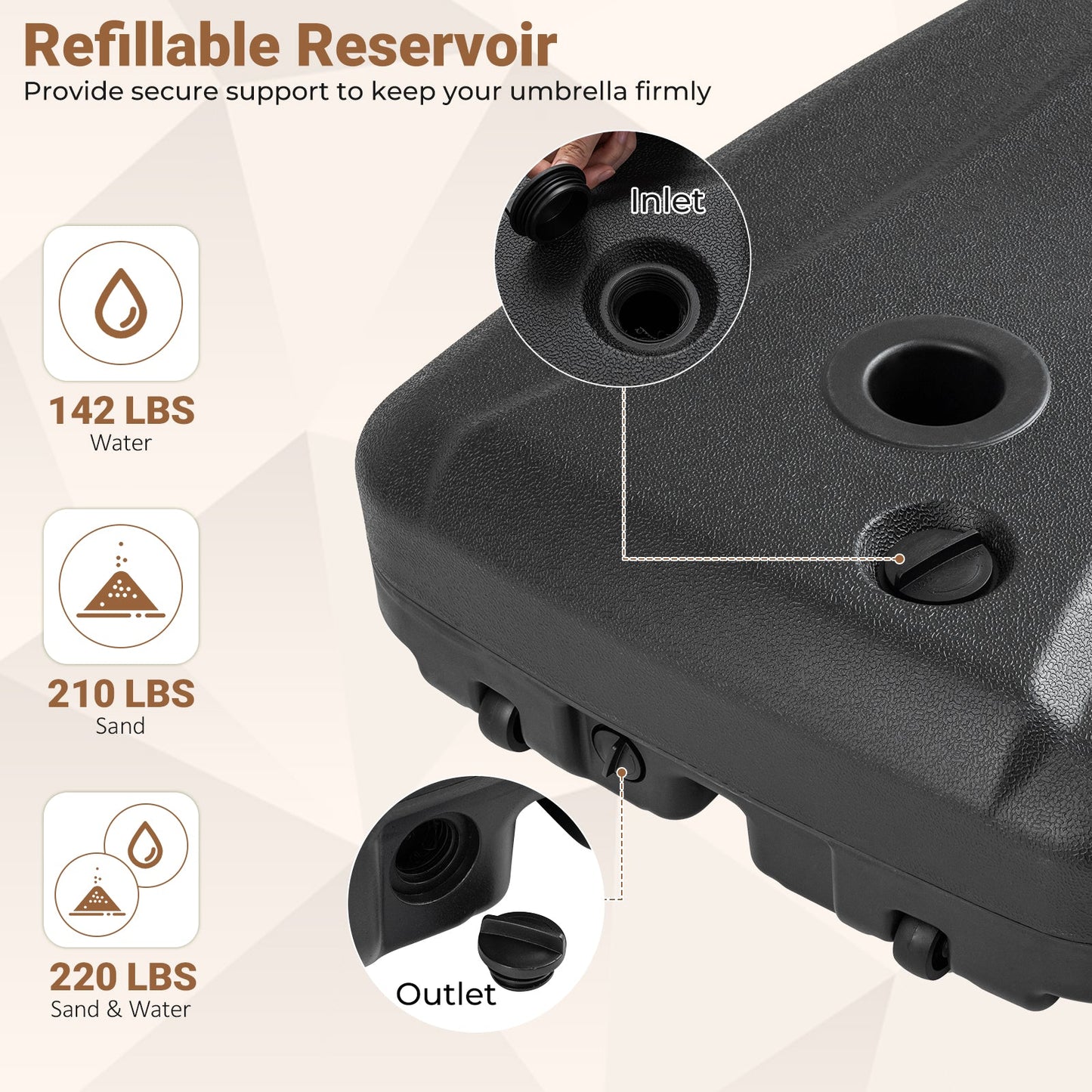 220 Lb Cantilever Umbrella Base with Wheels refillable reservoir black DirectDeals outdoor base on Tampa Home & Garden Store