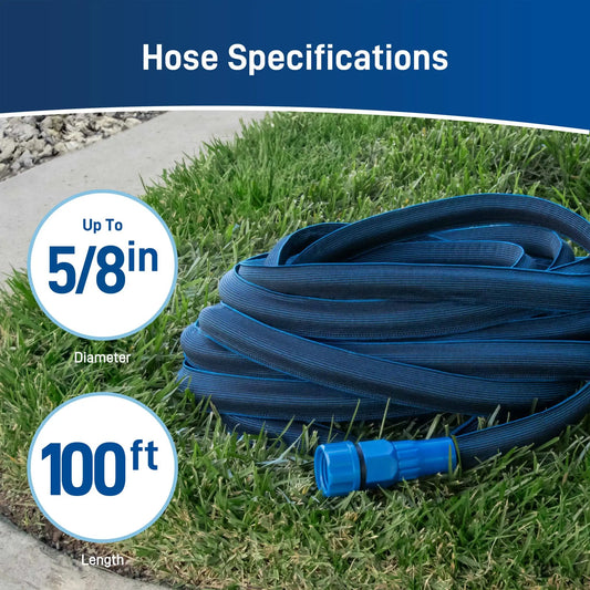 Orbit Aeroflex expanding garden hose, 100 ft blue coil on grass, Orbit Irrigation on Tampa Home & Garden Store