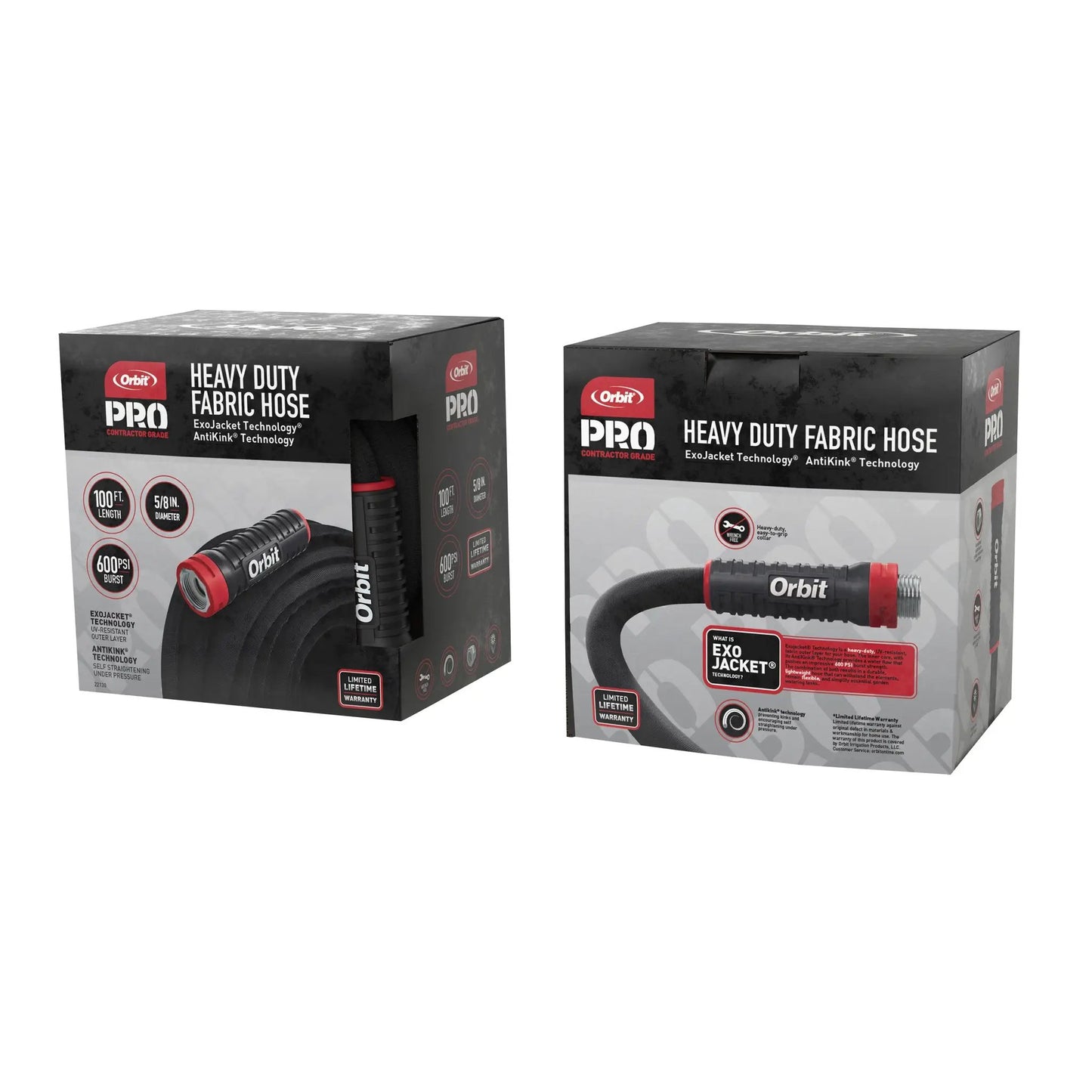 Two Orbit Pro Heavy Duty Fabric Hose boxes 100 ft ExoJacket AntiKink technology on Tampa Home & Garden Store