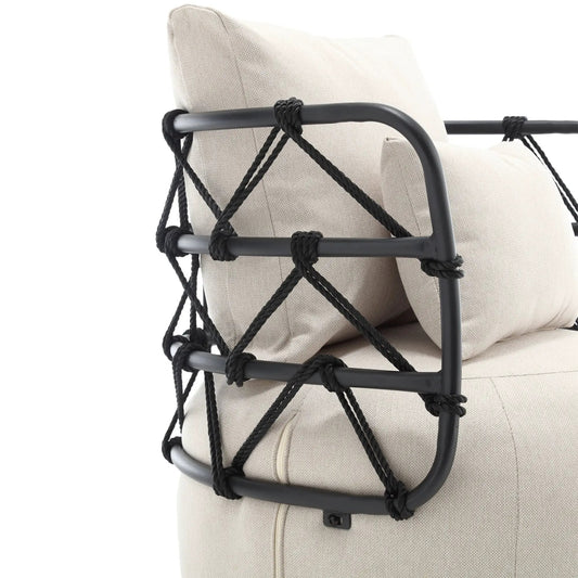 Coolmore tufted linen accent chair with black metal frame and knotted rope details on Tampa Home & Garden Store