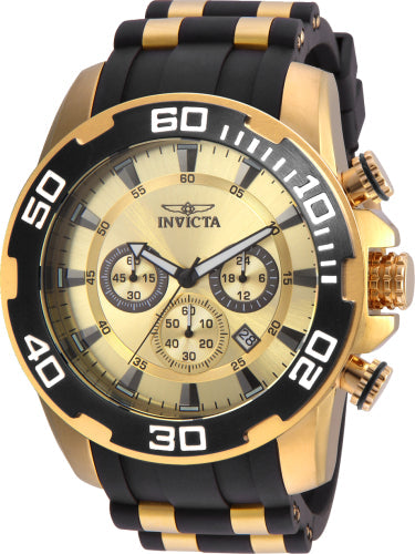 Invicta Men's Pro Diver watch, gold-tone case, black bezel, dual-tone strap on Tampa Home & Garden Store