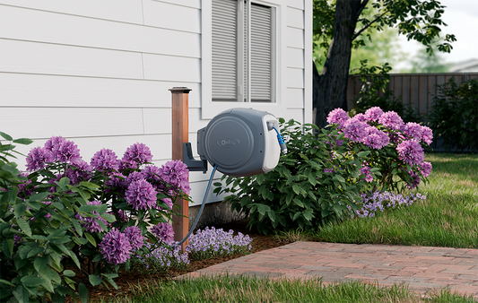 100ft x 5/8 Auto-Retractable Hose Reel Wall Mount by Orbit Irrigation, gray on Tampa Home & Garden Store