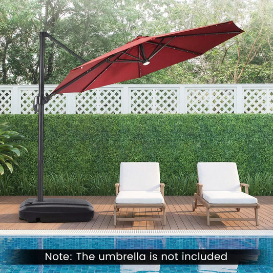 225 Lbs Cantilever Patio Base with Wheels, black weighted umbrella base on a wooden pool deck on Tampa Home & Garden Store