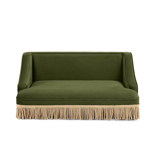 Duchess Pet Bed Sofa olive green velvet with beige tassel fringe by HouseOfZazla on Tampa Home & Garden Store