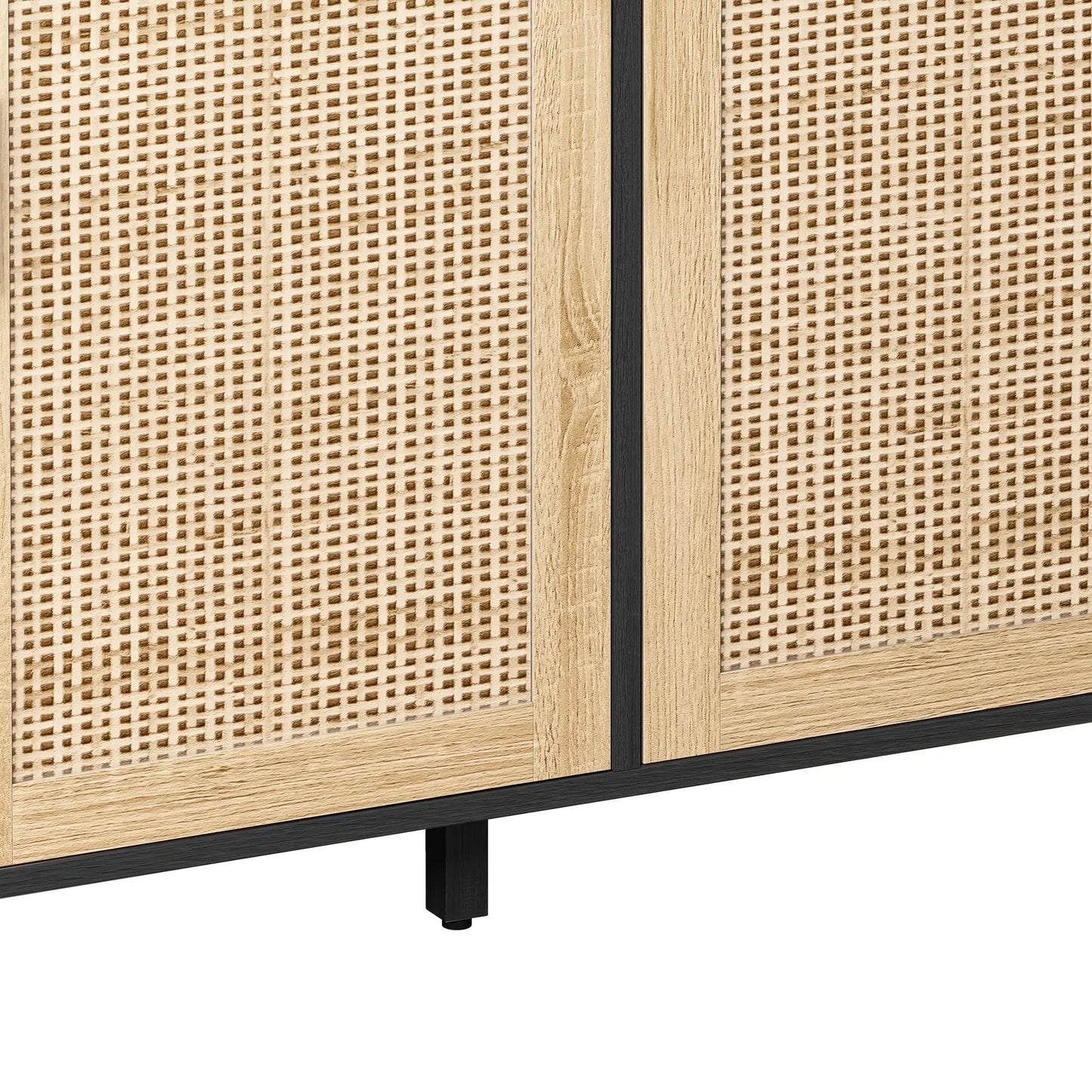 Elegant 4-Door Rattan Storage Cabinet with natural wood frame, woven rattan panels, and black trim on Tampa Home & Garden Store