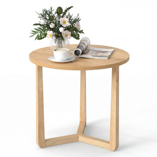 DirectDeals 22.5 inch round end table with rubber wood legs and triangular base, vase and mug on Tampa Home & Garden Store