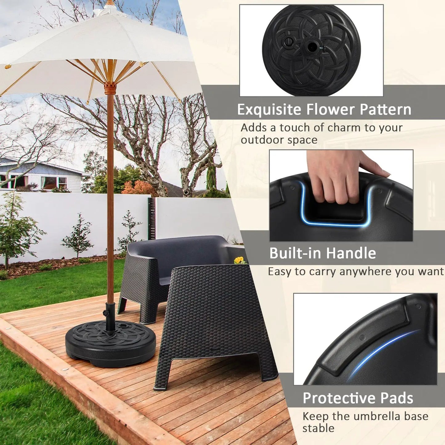 22 Inch Fillable Heavy-Duty Round Patio Umbrella Base Stand - Tampa Home & Garden Store