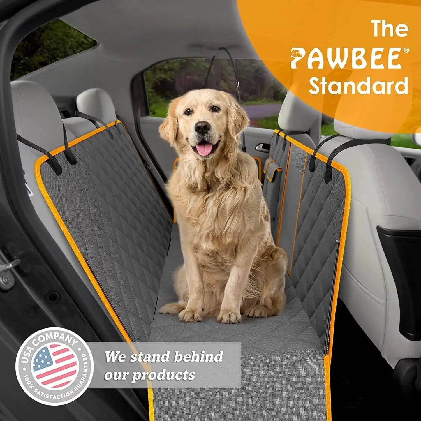 Luxury dog car seat cover hammock, gray quilt with orange trim, The Max & Rex Collection on Tampa Home & Garden Store
