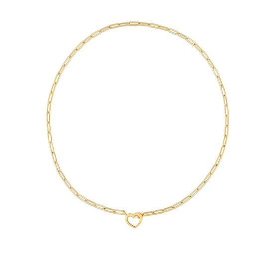 14k Yellow Gold Heart Paperclip Necklace with heart pendant on elongated paperclip chain on Tampa Home & Garden Store