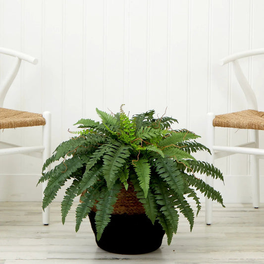 23" Artificial Boston Fern Plant with Handmade Jute & Cotton Basket DIY KIT - Tampa Home & Garden Store