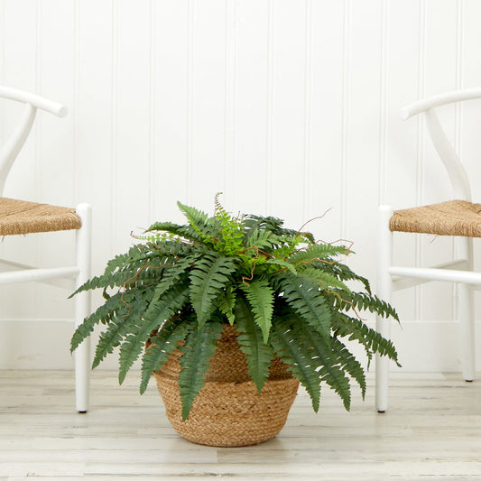 23” Artificial Boston Fern Plant with Handmade Jute & Cotton Basket DIY KIT - Tampa Home & Garden Store