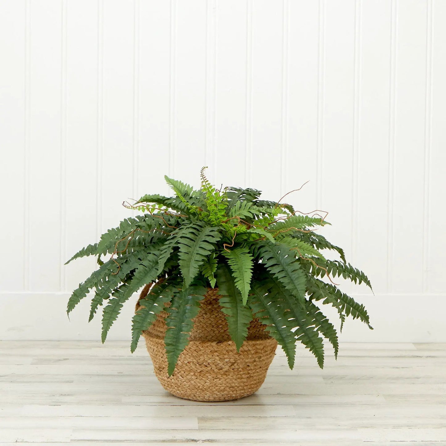 Artificial Boston Fern Kit in a woven jute basket by Nearly Natural on Tampa Home & Garden Store
