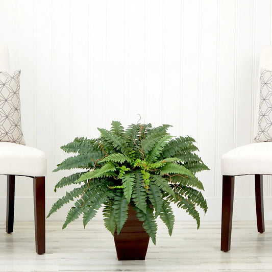 Artificial Boston Fern DIY Kit in tapered bronze planter with lush green fronds on Tampa Home & Garden Store
