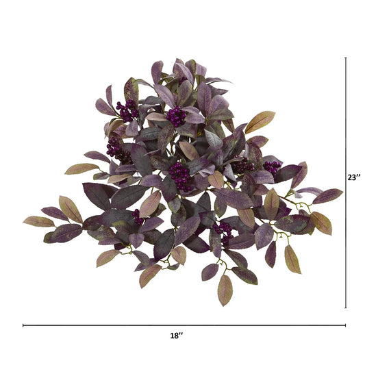 Artificial 23in fall laurel leaf with berries set of 3 in purple hues by Nearly Natural on Tampa Home & Garden Store