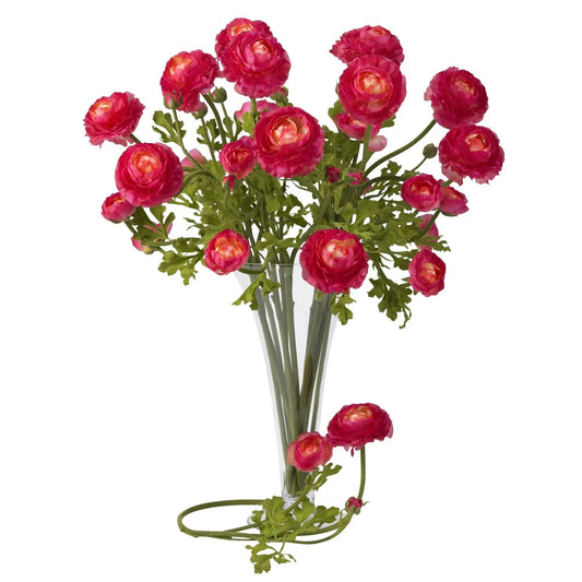 Nearly Natural 23-Inch Ranunculus stem set of 12 artificial pink blooms in a clear vase on Tampa Home & Garden Store