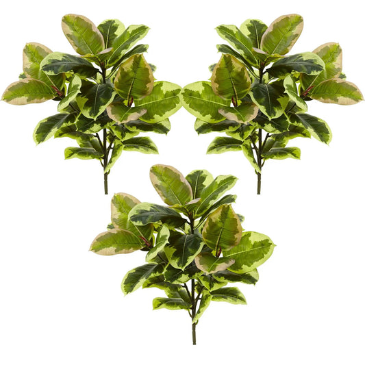 23 Inch Rubber Leaf Real Touch Plant set of 3 artificial with variegated green cream leaves on Tampa Home & Garden Store
