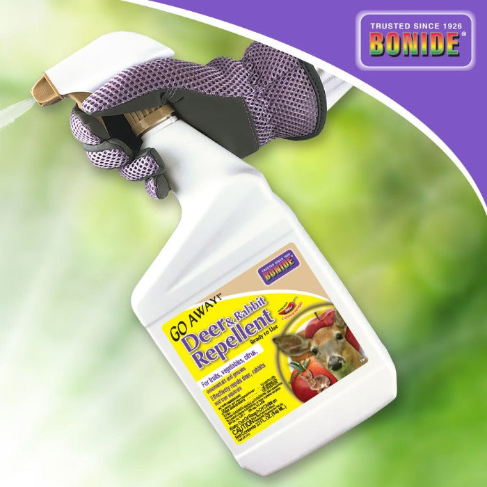 Bonide Shotgun Deer & Rabbit Repellent spray bottle with yellow label and deer rabbit image on Tampa Home & Garden Store