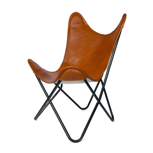 Vintage leather butterfly chair with brown seat and black metal frame by Classy Leather Bags on Tampa Home & Garden Store