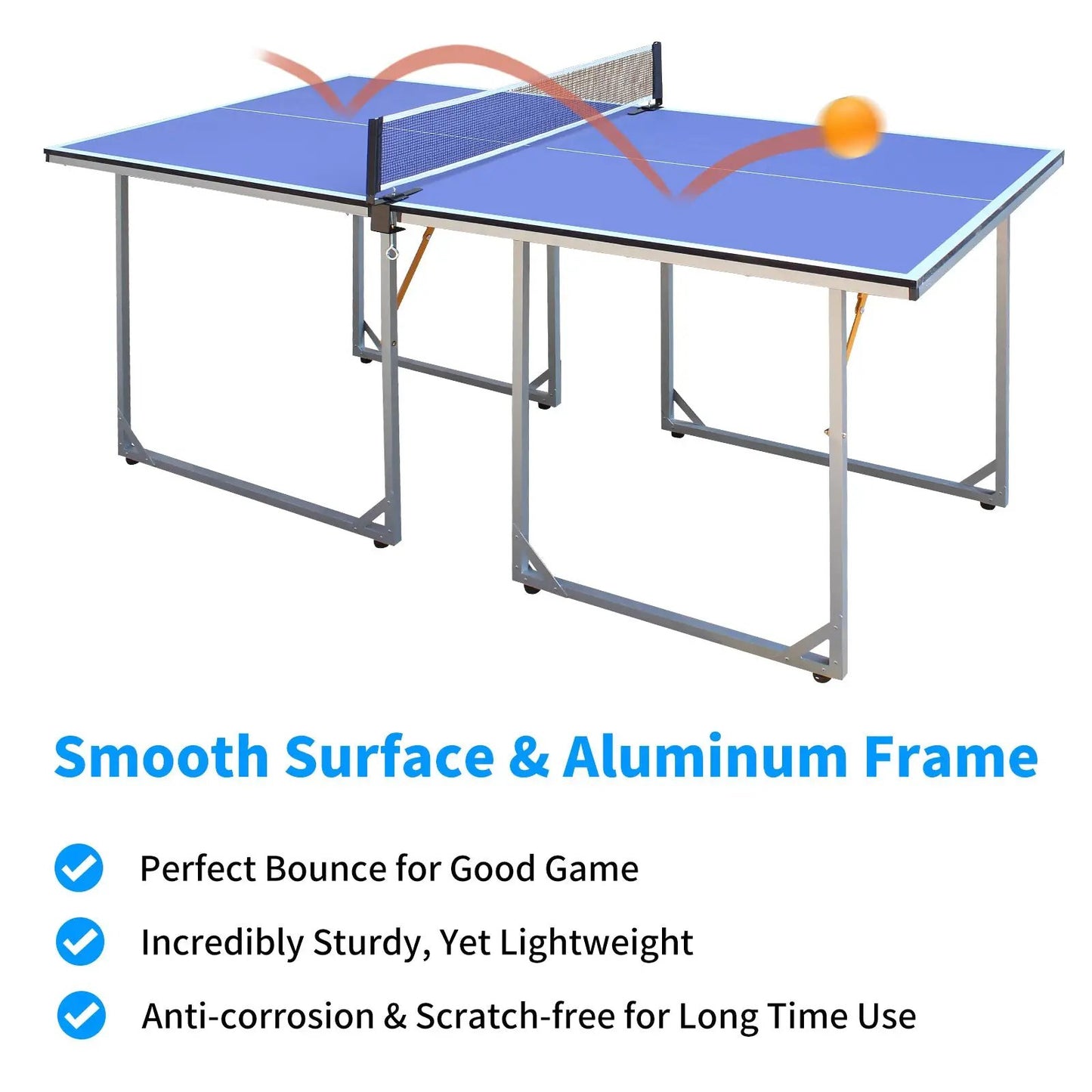 Table de ping-pong pliable et portable de taille moyenne de 6 pieds avec filet, pour jeux intérieurs et extérieurs