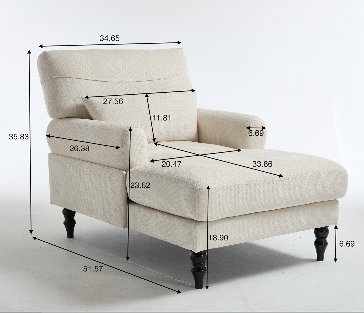 Modern chaise lounge upholstered sofa recliner chair beige fabric HouseOfZazla chaise on Tampa Home & Garden Store
