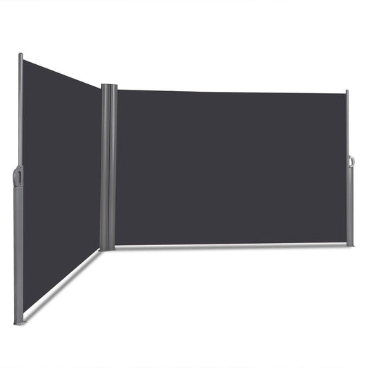 237 x 63 Inch Patio Retractable Double Folding Side Awning Screen Divider - Tampa Home & Garden Store