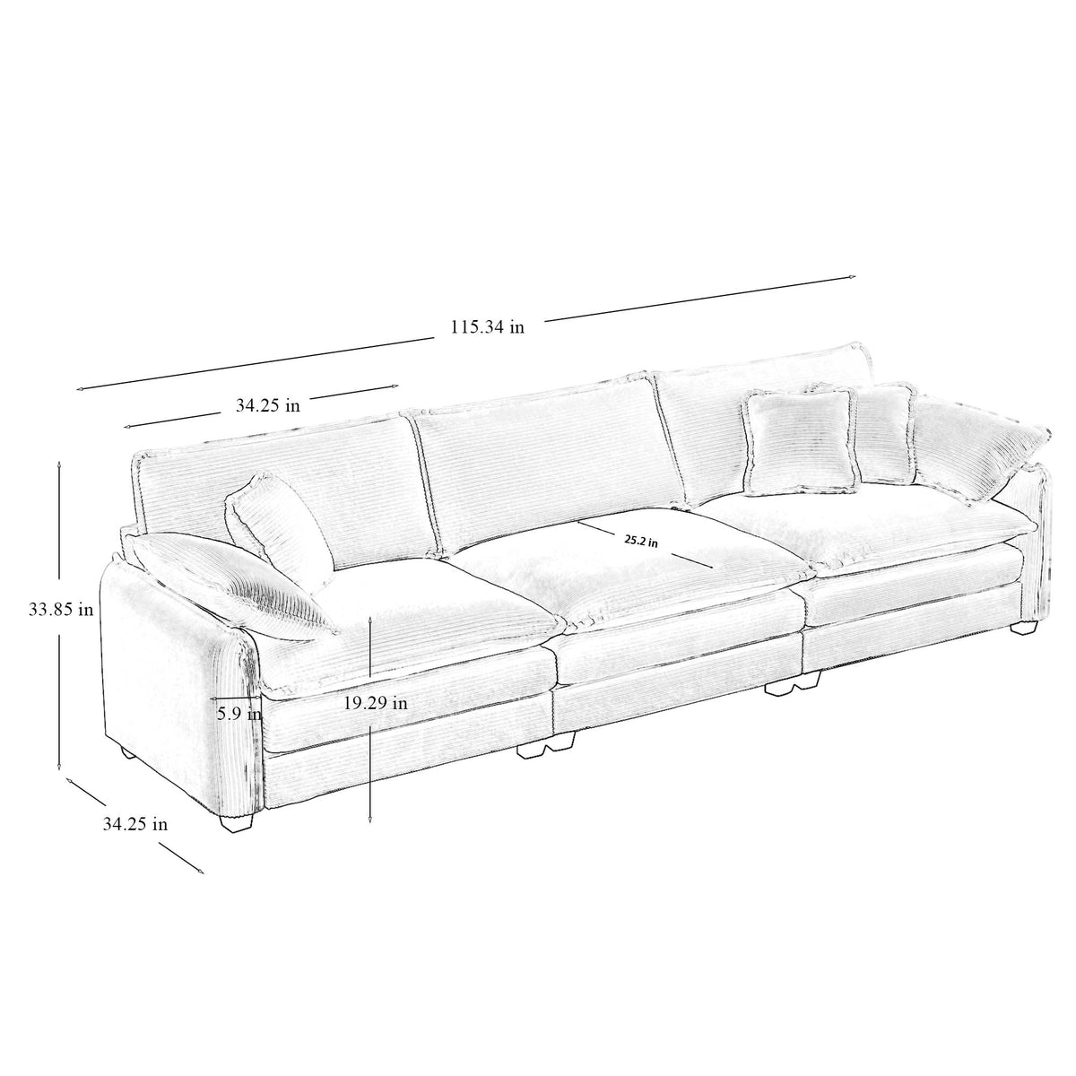 Modern Living Room Sofa 3-Piece Set by HouseOfZazla, three-piece sofa with cushions and clean lines on Tampa Home & Garden Store