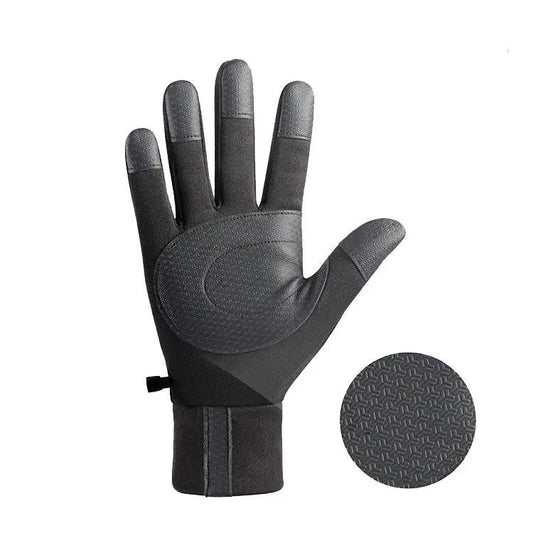 Outdoor Winter Windproof Fleece Cycling Gloves, textured grip palm, dark gray on Tampa Home & Garden Store