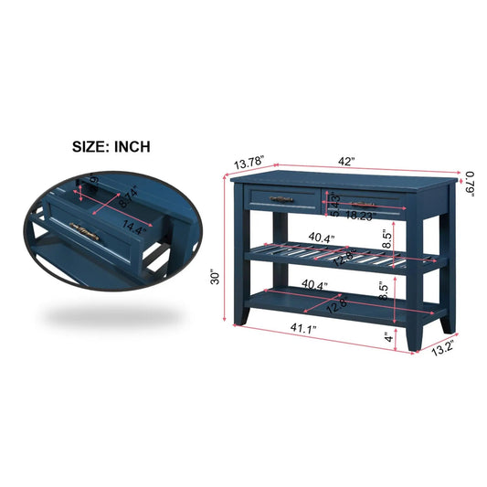 Console sofa table navy blue with two drawers and open shelf by VIP Digital Presence on Tampa Home & Garden Store