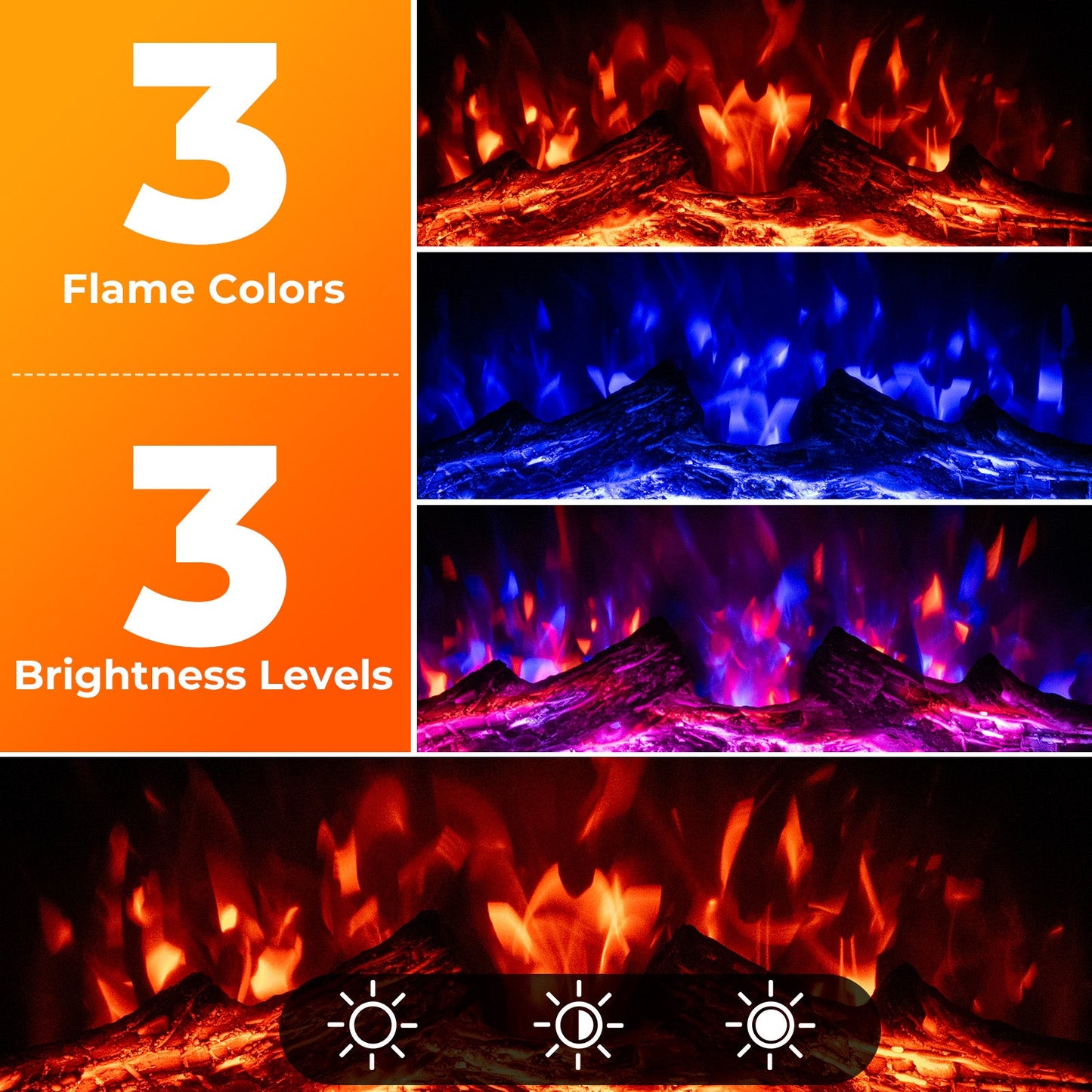 Calentador de chimenea eléctrico de 23 pulgadas con inserción de chimenea y color de llama ajustable