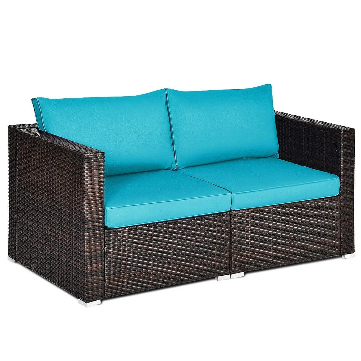 2-piece patio rattan outdoor sectional sofa with turquoise cushions and dark brown wicker on Tampa Home & Garden Store
