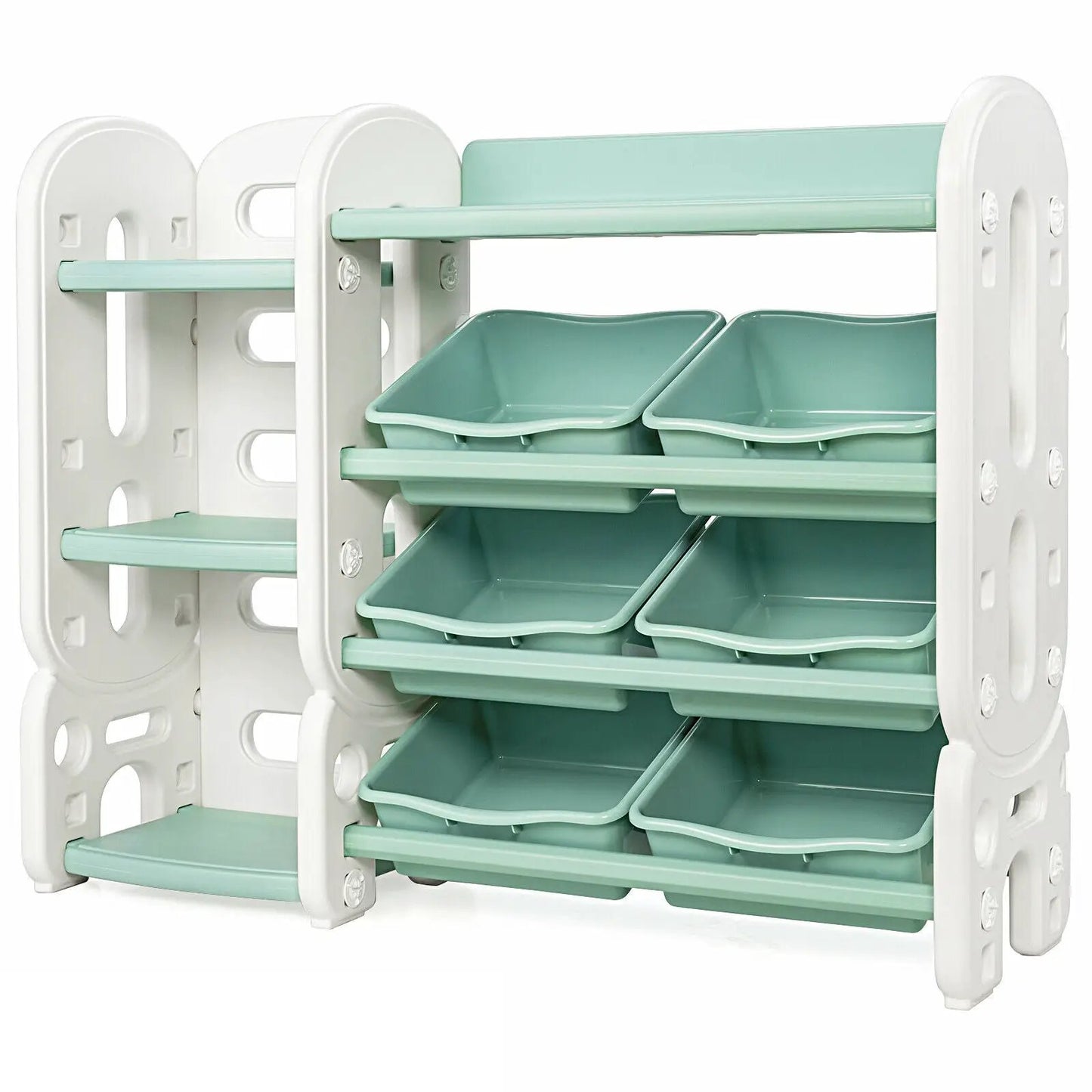 Kids Toy Storage Organizer with Bins and Shelf, white frame mint bins on Tampa Home & Garden Store
