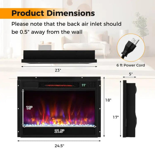 23 inch 1500W electric fireplace insert DirectDeals black surround remote 6 ft cord on Tampa Home & Garden Store