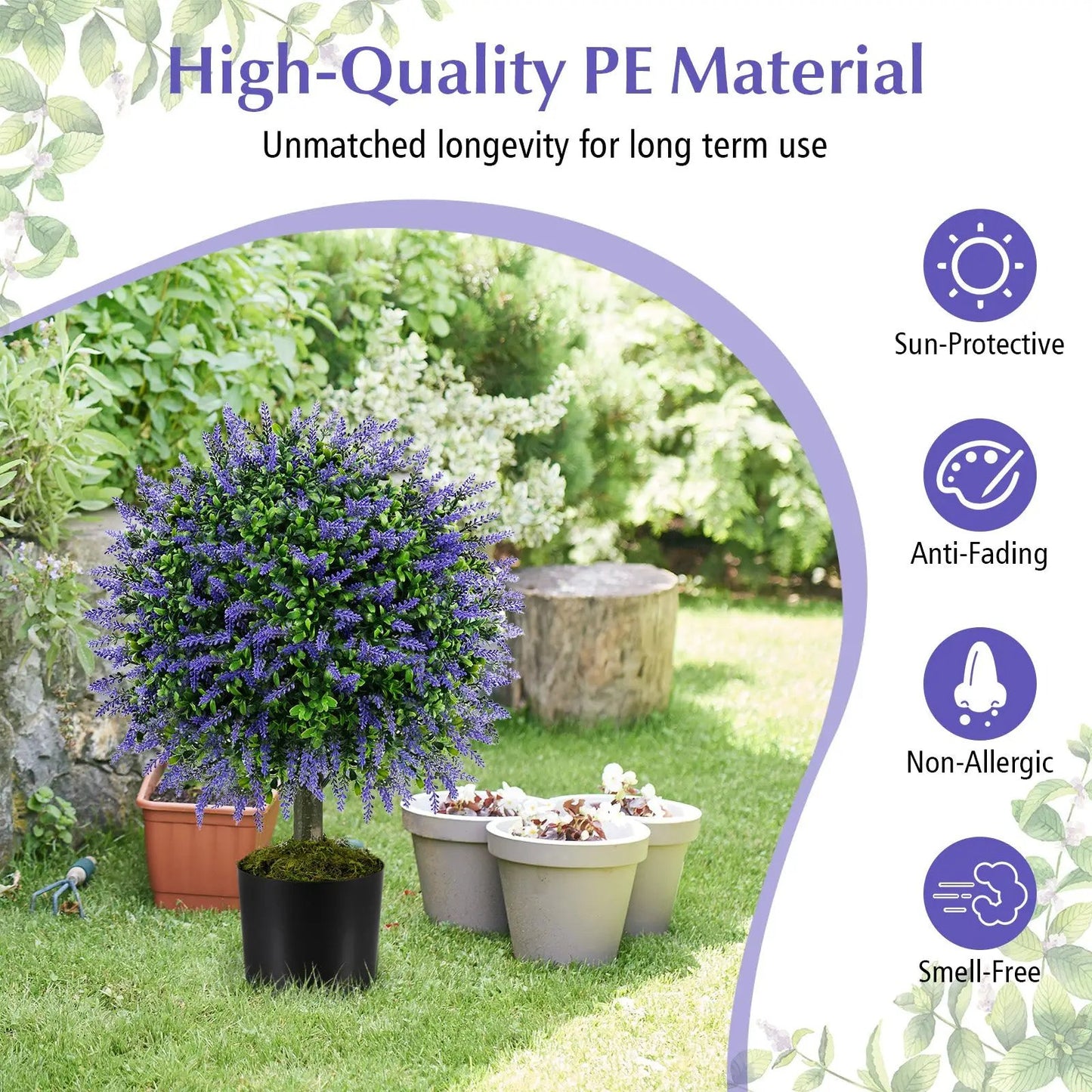 Lavender topiary set of 2 in purple pots, 23-inch height on Tampa Home & Garden Store