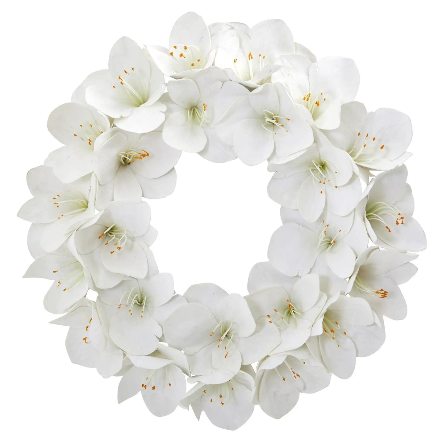 24-Inch Amaryllis Wreath with White Blooms by Nearly Natural on Tampa Home & Garden Store