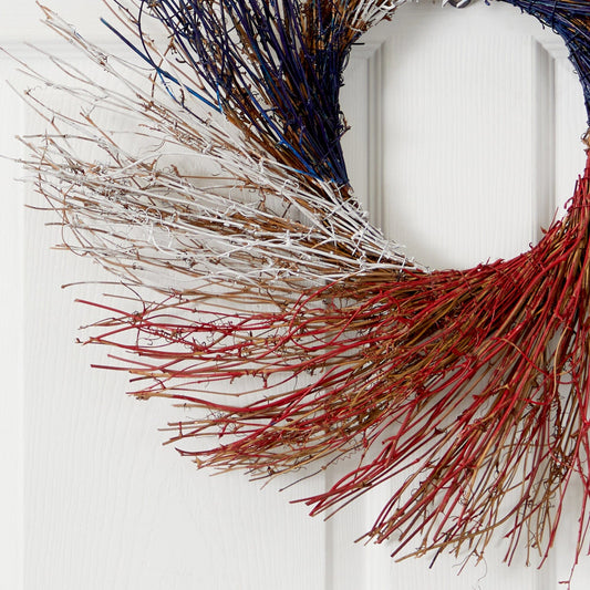 24” Americana Twig Wreath Red White and Blue - Tampa Home & Garden Store