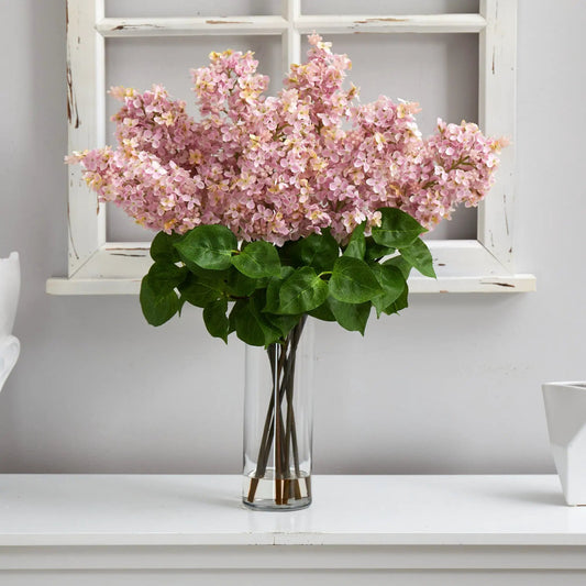 24” Artificial Lilac Arrangement with Cylinder Glass Vase - Tampa Home & Garden Store