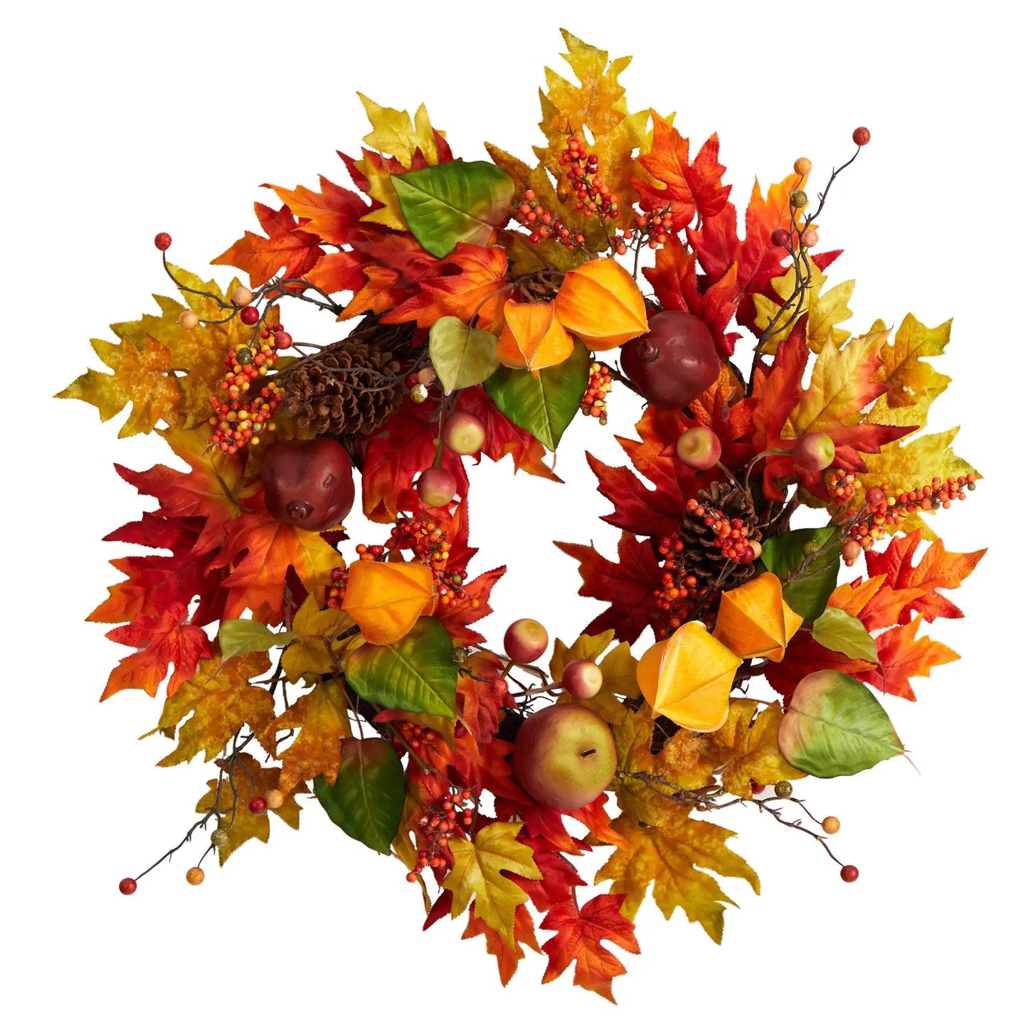 Autumn Maple Leaf and Berries Wreath with red, orange, yellow leaves and berry clusters on Tampa Home & Garden Store