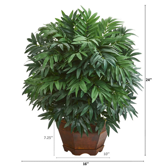 24-Inch Bamboo Palm Artificial Plant in brown planter with green leaves by Nearly Natural on Tampa Home & Garden Store