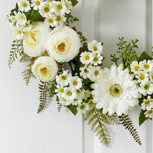 24” Mixed Daisy’s and Ranunculus Wreath - Tampa Home & Garden Store