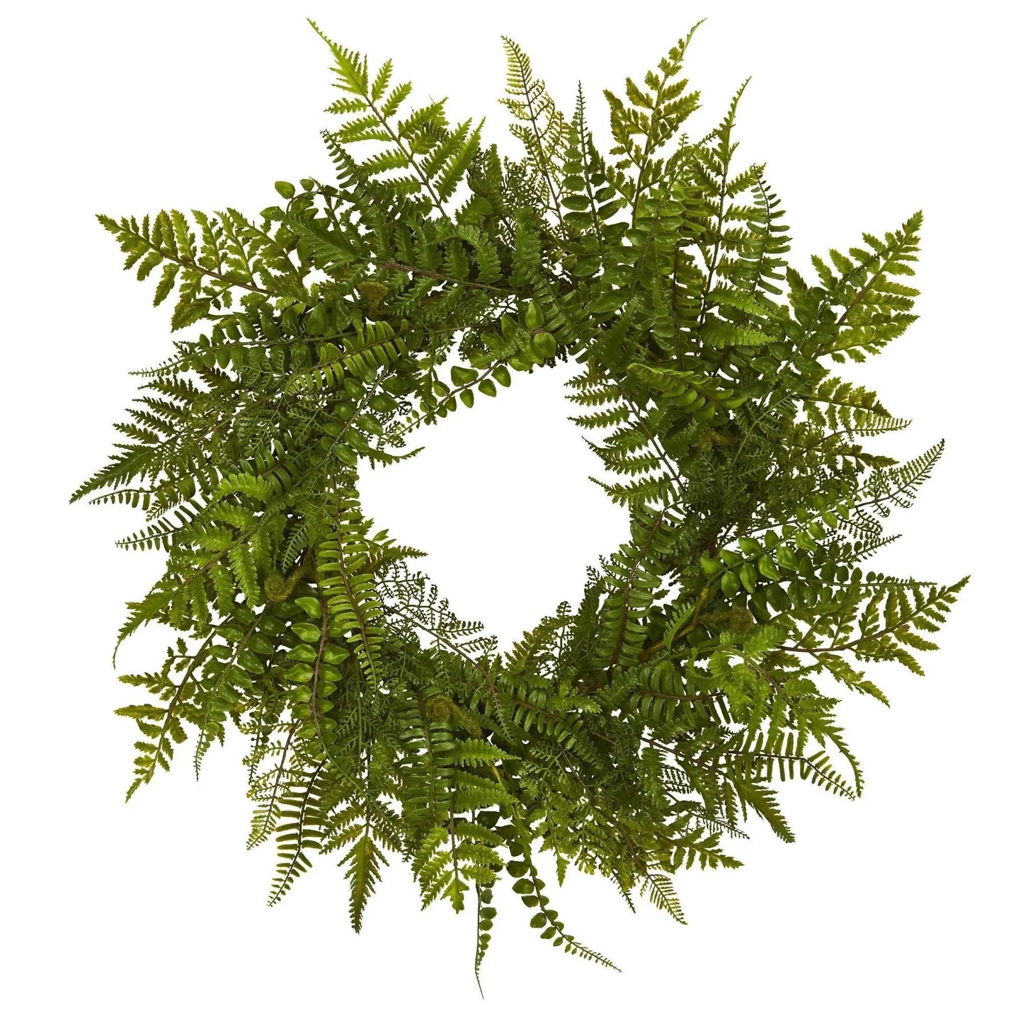 Artificial mixed fern wreath 24-inch front door decor by Nearly Natural, lush green foliage on Tampa Home & Garden Store