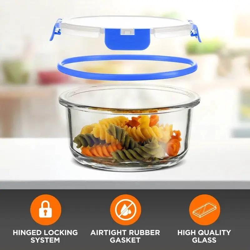 Glass food storage set, 24-piece with blue hinged snap-lock lid, HomePacific on Tampa Home & Garden Store
