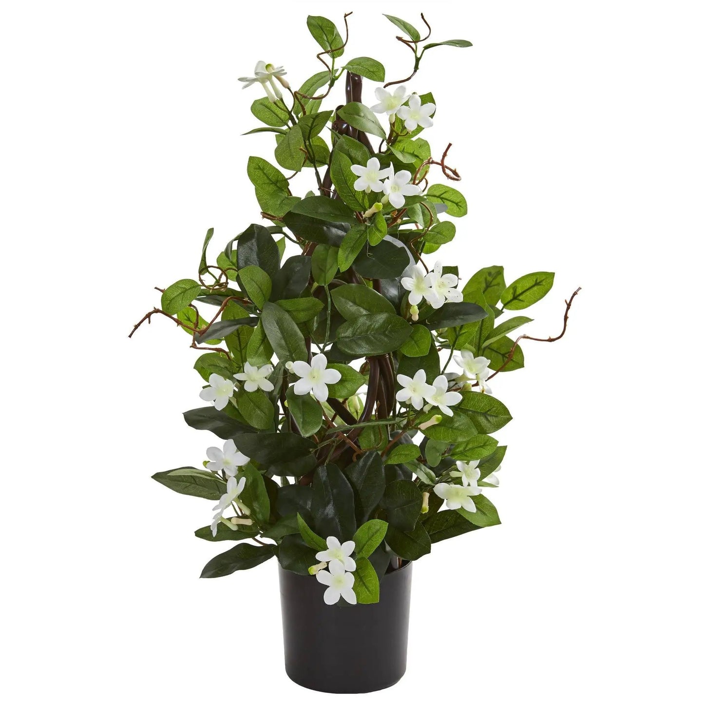 24 inch Stephanotis artificial climbing plant in black pot with white blossoms on Tampa Home & Garden Store
