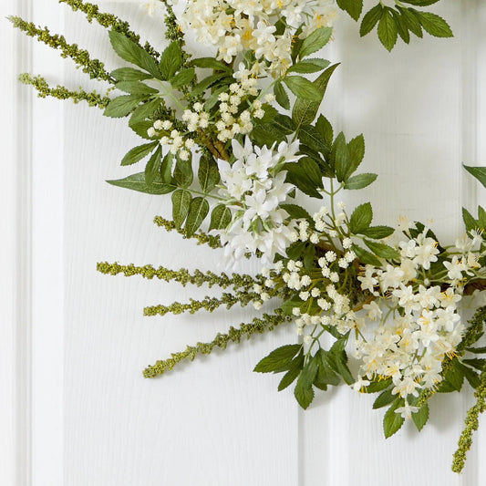 24” White Mixed Floral Artificial Wreath - Tampa Home & Garden Store