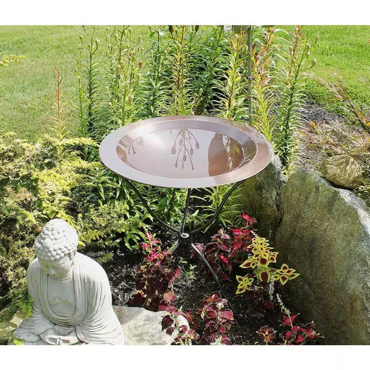 24-inch Diameter Round Copper Plated Brass Large Bird Bath Rimmed Bowl Birdbath - Tampa Home & Garden Store