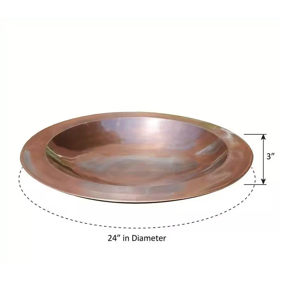 24-inch Diameter Round Copper Plated Brass Large Bird Bath Rimmed Bowl Birdbath - Tampa Home & Garden Store