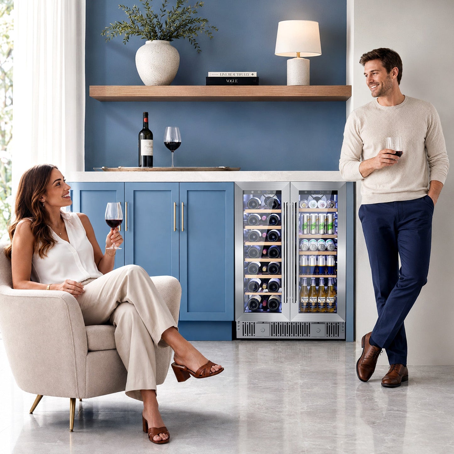 Kismile 24 Inch Dual Zone Wine Fridge W51115 glass-door front on Tampa Home & Garden Store