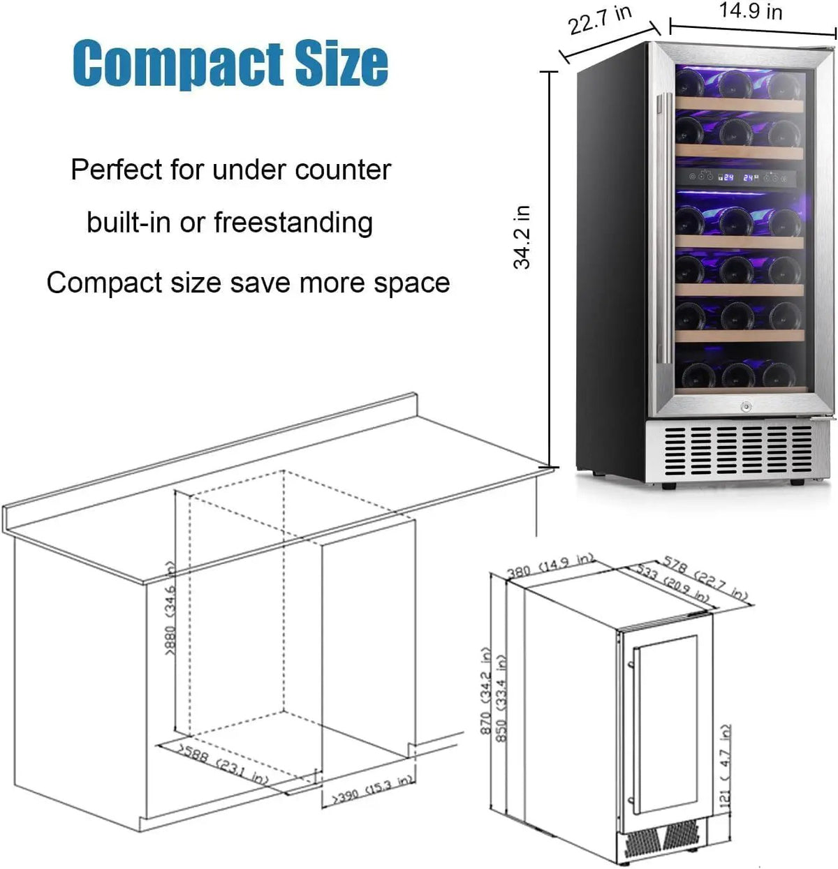 Wine fridge by Kismile, 24-inch built-in with beech shelves and glass door on Tampa Home & Garden Store